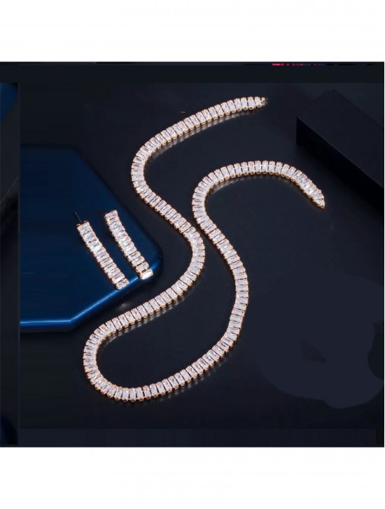 Rhinestone Crystal Necklace and Earrings Set